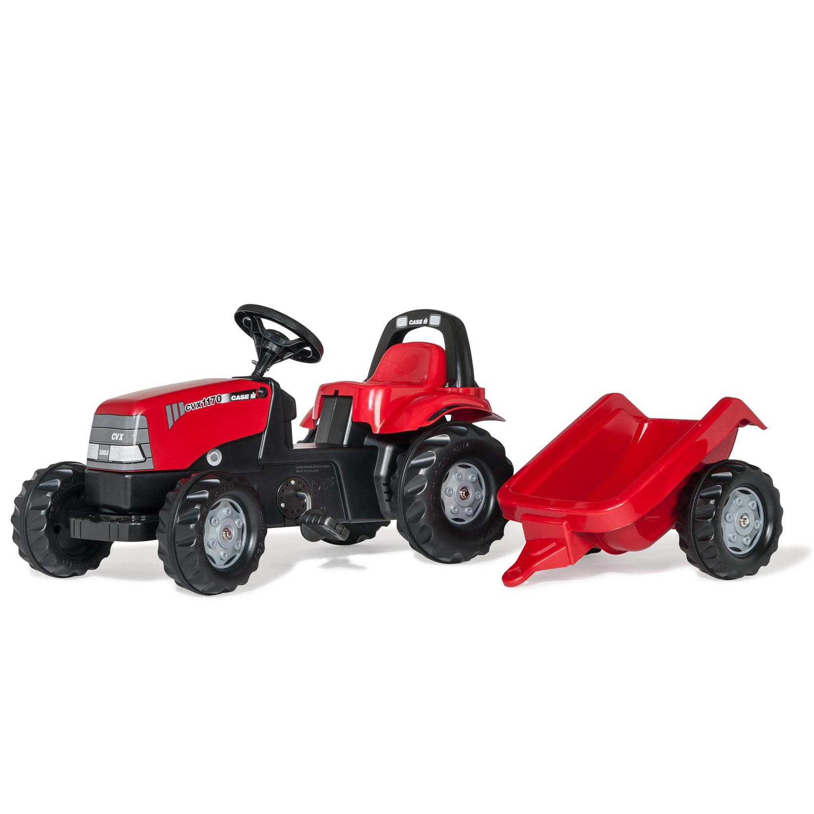 Studio image of a CASE Kid Tractor with Trailer