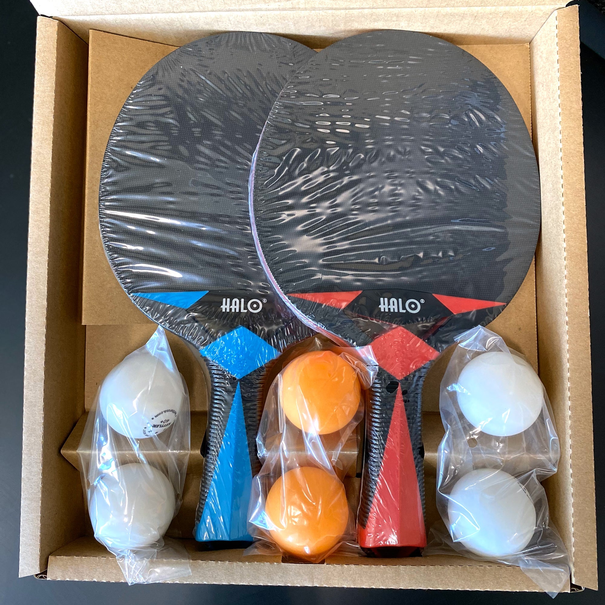Halo X Outdoor 2-Player Table Tennis Racket Set packaged