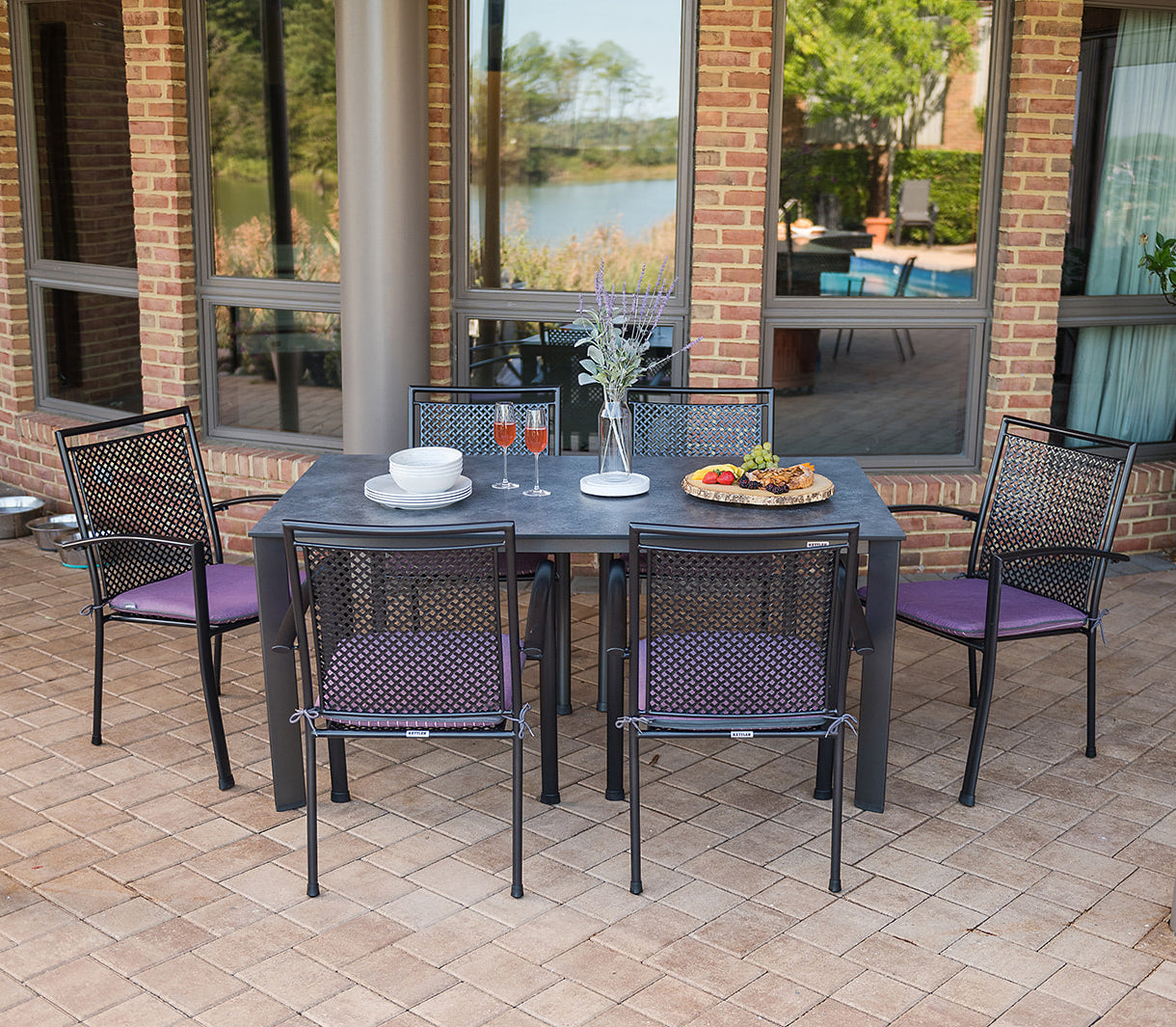 Reno 7-Piece Dining Set - Arm Chairs &amp; Table w/ Umbrella Hole